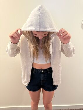 Charlotte Russe Cream Zip-Up Hoodie